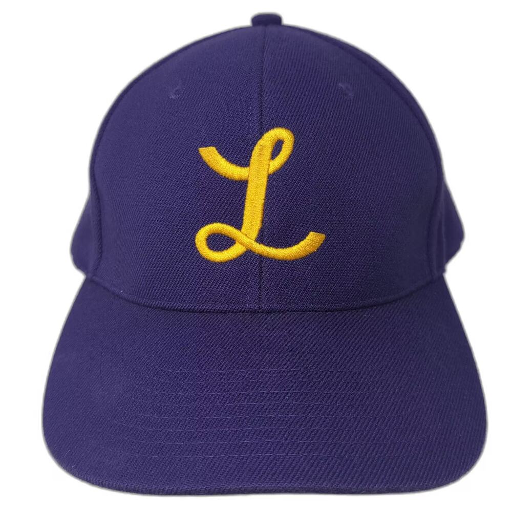 Pacific Baseball Cap Hat Purple Yellow Cursive L 7 5/8 Fitted Embroidered Logo
